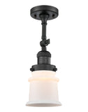 201F-BK-G181S 1-Light 6" Matte Black Semi-Flush Mount - Matte White Small Canton Glass - LED Bulb - Dimmensions: 6 x 6 x 13.5 - Sloped Ceiling Compatible: Yes