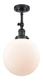 201F-BK-G201-10 1-Light 10" Matte Black Semi-Flush Mount - Matte White Cased Beacon Glass - LED Bulb - Dimmensions: 10 x 10 x 16 - Sloped Ceiling Compatible: Yes