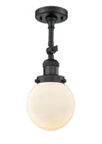201F-BK-G201-6 1-Light 6" Matte Black Semi-Flush Mount - Matte White Cased Beacon Glass - LED Bulb - Dimmensions: 6 x 6 x 14.25 - Sloped Ceiling Compatible: Yes