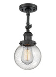 201F-BK-G204-6 1-Light 6" Matte Black Semi-Flush Mount - Seedy Beacon Glass - LED Bulb - Dimmensions: 6 x 6 x 14.25 - Sloped Ceiling Compatible: Yes