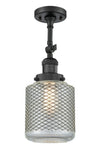 201F-BK-G262 1-Light 6" Matte Black Semi-Flush Mount - Vintage Wire Mesh Stanton Glass - LED Bulb - Dimmensions: 6 x 6 x 18 - Sloped Ceiling Compatible: Yes