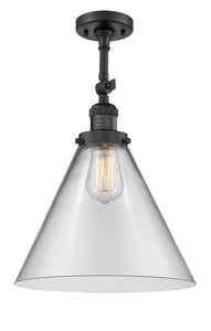 1-Light 12" Matte Black Semi-Flush Mount - Clear Cone 12" Glass LED