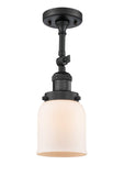 201F-BK-G51 1-Light 5" Matte Black Semi-Flush Mount - Matte White Cased Small Bell Glass - LED Bulb - Dimmensions: 5 x 5 x 13.5 - Sloped Ceiling Compatible: Yes