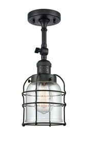 1-Light 5" Matte Black Semi-Flush Mount - Clear Small Bell Cage Glass LED