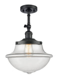 201F-BK-G542 1-Light 11.75" Matte Black Semi-Flush Mount - Clear Large Oxford Glass - LED Bulb - Dimmensions: 11.75 x 11.75 x 15.5 - Sloped Ceiling Compatible: Yes