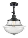 201F-BK-G544 1-Light 11.75" Matte Black Semi-Flush Mount - Seedy Large Oxford Glass - LED Bulb - Dimmensions: 11.75 x 11.75 x 15.5 - Sloped Ceiling Compatible: Yes