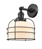 Innovations Lighting 201F-BK-G71-CE Matte Black Large Bell Cage 1-Light Semi-Flush Mount - Matte White Cased Large Bell Cage Glass - 60 Watt Vintage LED or Incandesent Dimmable Bulb Included