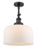 1-Light 12" Polished Nickel Semi-Flush Mount - Matte White Cased X-Large Bell Glass LED