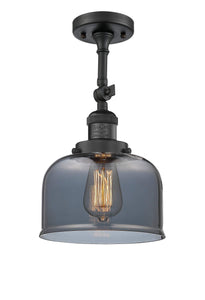 201F-BK-G73 1-Light 8" Matte Black Semi-Flush Mount - Plated Smoke Large Bell Glass - LED Bulb - Dimmensions: 8 x 8 x 13.875 - Sloped Ceiling Compatible: Yes