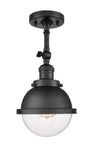 1-Light 7.25" Matte Black Semi-Flush Mount - Clear Hampden Glass LED