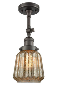 201F-OB-G146 1-Light 7" Oil Rubbed Bronze Semi-Flush Mount - Mercury Plated Chatham Glass - LED Bulb - Dimmensions: 7 x 7 x 15.5 - Sloped Ceiling Compatible: Yes