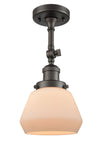 201F-OB-G171 1-Light 7" Oil Rubbed Bronze Semi-Flush Mount - Matte White Cased Fulton Glass - LED Bulb - Dimmensions: 7 x 7 x 12.5 - Sloped Ceiling Compatible: Yes