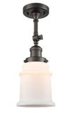 201F-OB-G181 1-Light 6" Oil Rubbed Bronze Semi-Flush Mount - Matte White Canton Glass - LED Bulb - Dimmensions: 6 x 6 x 13.5 - Sloped Ceiling Compatible: Yes
