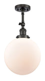 201F-OB-G201-10 1-Light 10" Oil Rubbed Bronze Semi-Flush Mount - Matte White Cased Beacon Glass - LED Bulb - Dimmensions: 10 x 10 x 16 - Sloped Ceiling Compatible: Yes