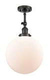 201F-OB-G201-12 1-Light 12" Oil Rubbed Bronze Semi-Flush Mount - Matte White Cased Beacon Glass - LED Bulb - Dimmensions: 12 x 12 x 18 - Sloped Ceiling Compatible: Yes