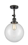 201F-OB-G202-10 1-Light 10" Oil Rubbed Bronze Semi-Flush Mount - Clear Beacon Glass - LED Bulb - Dimmensions: 10 x 10 x 16 - Sloped Ceiling Compatible: Yes
