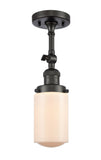 201F-OB-G311 1-Light 4.5" Oil Rubbed Bronze Semi-Flush Mount - Matte White Cased Dover Glass - LED Bulb - Dimmensions: 4.5 x 4.5 x 13.25 - Sloped Ceiling Compatible: Yes