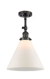 1-Light 12" Antique Brass Semi-Flush Mount - Matte White Cased Cone 12" Glass LED