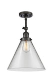 1-Light 12" Matte Black Semi-Flush Mount - Clear Cone 12" Glass LED