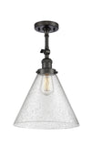 1-Light 12" Black Antique Brass Semi-Flush Mount - Seedy Cone 12" Glass LED