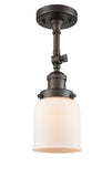 201F-OB-G51 1-Light 5" Oil Rubbed Bronze Semi-Flush Mount - Matte White Cased Small Bell Glass - LED Bulb - Dimmensions: 5 x 5 x 13.5 - Sloped Ceiling Compatible: Yes