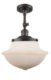 201F-OB-G541 1-Light 11.75" Oil Rubbed Bronze Semi-Flush Mount - Matte White Cased Large Oxford Glass - LED Bulb - Dimmensions: 11.75 x 11.75 x 15.5 - Sloped Ceiling Compatible: Yes