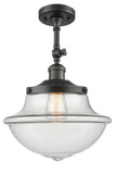 201F-OB-G542 1-Light 11.75" Oil Rubbed Bronze Semi-Flush Mount - Clear Large Oxford Glass - LED Bulb - Dimmensions: 11.75 x 11.75 x 15.5 - Sloped Ceiling Compatible: Yes