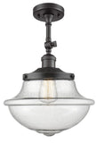 201F-OB-G544 1-Light 11.75" Oil Rubbed Bronze Semi-Flush Mount - Seedy Large Oxford Glass - LED Bulb - Dimmensions: 11.75 x 11.75 x 15.5 - Sloped Ceiling Compatible: Yes