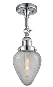 201F-PC-G165 1-Light 6.5" Polished Chrome Semi-Flush Mount - Clear Crackle Geneseo Glass - LED Bulb - Dimmensions: 6.5 x 6.5 x 15.5 - Sloped Ceiling Compatible: Yes