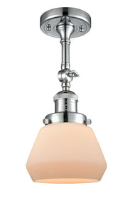 201F-PC-G171 1-Light 7" Polished Chrome Semi-Flush Mount - Matte White Cased Fulton Glass - LED Bulb - Dimmensions: 7 x 7 x 12.5 - Sloped Ceiling Compatible: Yes