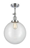 201F-PC-G202-12 1-Light 12" Polished Chrome Semi-Flush Mount - Clear Beacon Glass - LED Bulb - Dimmensions: 12 x 12 x 18 - Sloped Ceiling Compatible: Yes