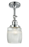 201F-PC-G302 1-Light 5.5" Polished Chrome Semi-Flush Mount - Thick Clear Halophane Colton Glass - LED Bulb - Dimmensions: 5.5 x 5.5 x 14 - Sloped Ceiling Compatible: Yes