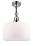 1-Light 12" Polished Nickel Semi-Flush Mount - Matte White Cased X-Large Bell Glass LED