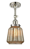 201F-PN-G146 1-Light 7" Polished Nickel Semi-Flush Mount - Mercury Plated Chatham Glass - LED Bulb - Dimmensions: 7 x 7 x 15.5 - Sloped Ceiling Compatible: Yes