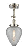 201F-PN-G165 1-Light 6.5" Polished Nickel Semi-Flush Mount - Clear Crackle Geneseo Glass - LED Bulb - Dimmensions: 6.5 x 6.5 x 15.5 - Sloped Ceiling Compatible: Yes