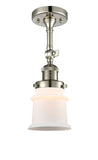 201F-PN-G181S 1-Light 6" Polished Nickel Semi-Flush Mount - Matte White Small Canton Glass - LED Bulb - Dimmensions: 6 x 6 x 13.5 - Sloped Ceiling Compatible: Yes
