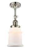 201F-PN-G181 1-Light 6" Polished Nickel Semi-Flush Mount - Matte White Canton Glass - LED Bulb - Dimmensions: 6 x 6 x 13.5 - Sloped Ceiling Compatible: Yes