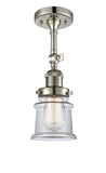 201F-PN-G182S 1-Light 6" Polished Nickel Semi-Flush Mount - Clear Small Canton Glass - LED Bulb - Dimmensions: 6 x 6 x 13.5 - Sloped Ceiling Compatible: Yes