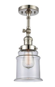 201F-PN-G182 1-Light 6" Polished Nickel Semi-Flush Mount - Clear Canton Glass - LED Bulb - Dimmensions: 6 x 6 x 13.5 - Sloped Ceiling Compatible: Yes