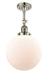 201F-PN-G201-10 1-Light 10" Polished Nickel Semi-Flush Mount - Matte White Cased Beacon Glass - LED Bulb - Dimmensions: 10 x 10 x 16 - Sloped Ceiling Compatible: Yes