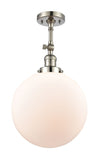 201F-PN-G201-12 1-Light 12" Polished Nickel Semi-Flush Mount - Matte White Cased Beacon Glass - LED Bulb - Dimmensions: 12 x 12 x 18 - Sloped Ceiling Compatible: Yes