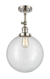 201F-PN-G202-12 1-Light 12" Polished Nickel Semi-Flush Mount - Clear Beacon Glass - LED Bulb - Dimmensions: 12 x 12 x 18 - Sloped Ceiling Compatible: Yes