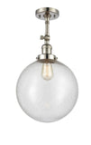 201F-PN-G204-12 1-Light 12" Polished Nickel Semi-Flush Mount - Seedy Beacon Glass - LED Bulb - Dimmensions: 12 x 12 x 18 - Sloped Ceiling Compatible: Yes