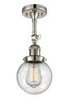 201F-PN-G204-6 1-Light 6" Polished Nickel Semi-Flush Mount - Seedy Beacon Glass - LED Bulb - Dimmensions: 6 x 6 x 14.25 - Sloped Ceiling Compatible: Yes