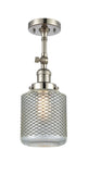 1-Light 6" Brushed Brass Semi-Flush Mount - Vintage Wire Mesh Stanton Glass LED
