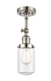 201F-PN-G312 1-Light 4.5" Polished Nickel Semi-Flush Mount - Clear Dover Glass - LED Bulb - Dimmensions: 4.5 x 4.5 x 13.25 - Sloped Ceiling Compatible: Yes