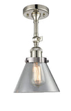 201F-PN-G42 1-Light 7.75" Polished Nickel Semi-Flush Mount - Clear Large Cone Glass - LED Bulb - Dimmensions: 7.75 x 7.75 x 14.5 - Sloped Ceiling Compatible: Yes