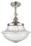 201F-PN-G544 1-Light 11.75" Polished Nickel Semi-Flush Mount - Seedy Large Oxford Glass - LED Bulb - Dimmensions: 11.75 x 11.75 x 15.5 - Sloped Ceiling Compatible: Yes