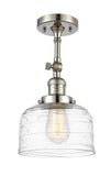 201F-PN-G713 1-Light 8" Polished Nickel Semi-Flush Mount - Clear Deco Swirl Large Bell Glass - LED Bulb - Dimmensions: 8 x 8 x 13.875 - Sloped Ceiling Compatible: Yes