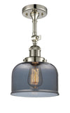 201F-PN-G73 1-Light 8" Polished Nickel Semi-Flush Mount - Plated Smoke Large Bell Glass - LED Bulb - Dimmensions: 8 x 8 x 13.875 - Sloped Ceiling Compatible: Yes